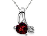 Natural Red Garnet 1.35 Carat (ctw) Heart Pendant Necklace in 14K White Gold with Chain